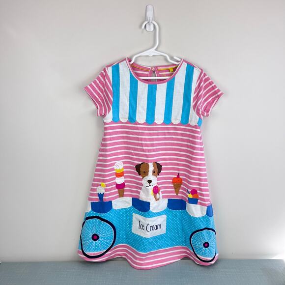 Mini Boden Fun Big Applique Swing Dress Pink Lemonade/Ivory White 7-8 - Picture 1 of 8